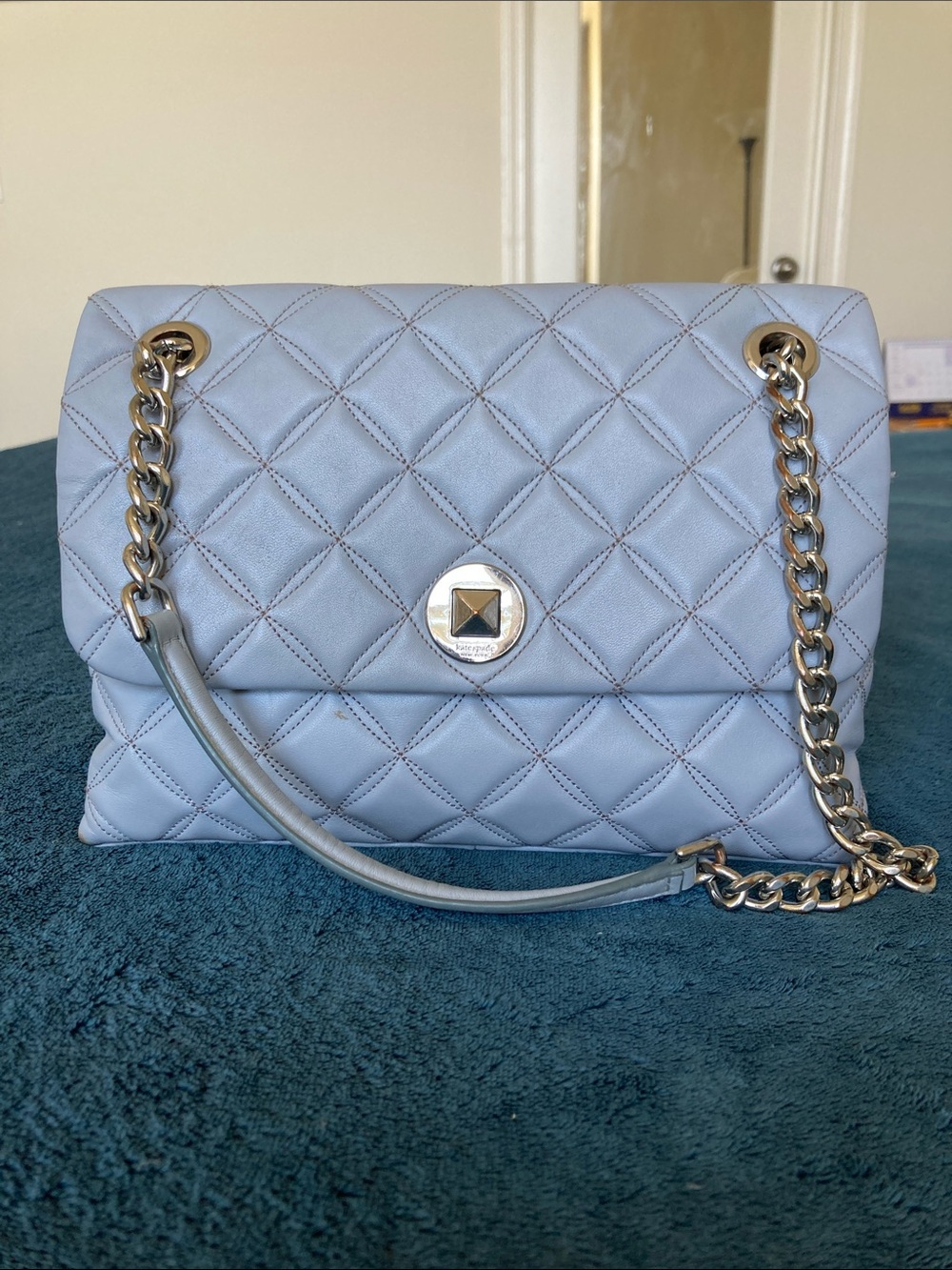 Kate Spade Natalia quilted small flap crossbody bag in ice blue